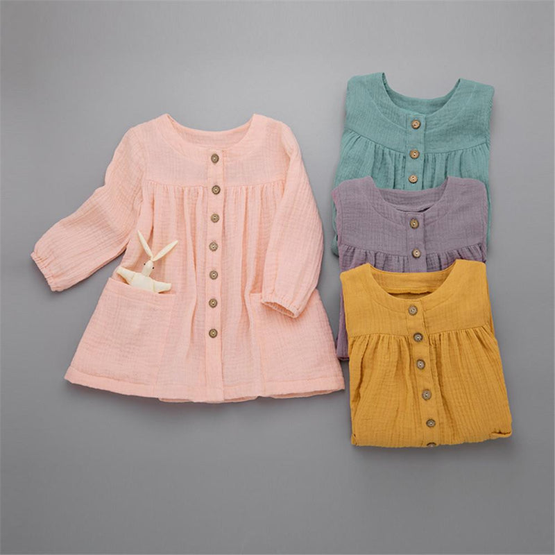 Girls Pocket Solid Long Sleeve Tops - PrettyKid