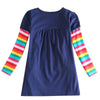 Girls Pocket Striped Flower Long Sleeve Dress Wholesale - PrettyKid
