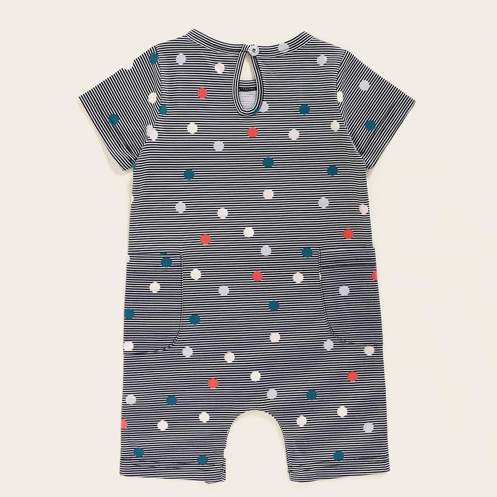 Baby Girls Pocket Striped Polka Dot Short Sleeve Romper Cheap Baby Clothes In Bulk - PrettyKid