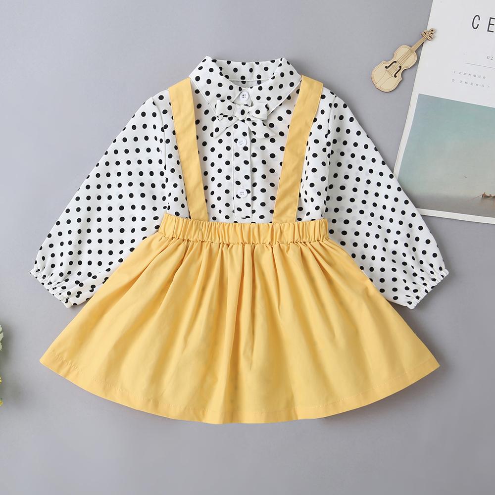 Baby Girls Polka Dot Bow Decor Button Blouse & Skirt - PrettyKid
