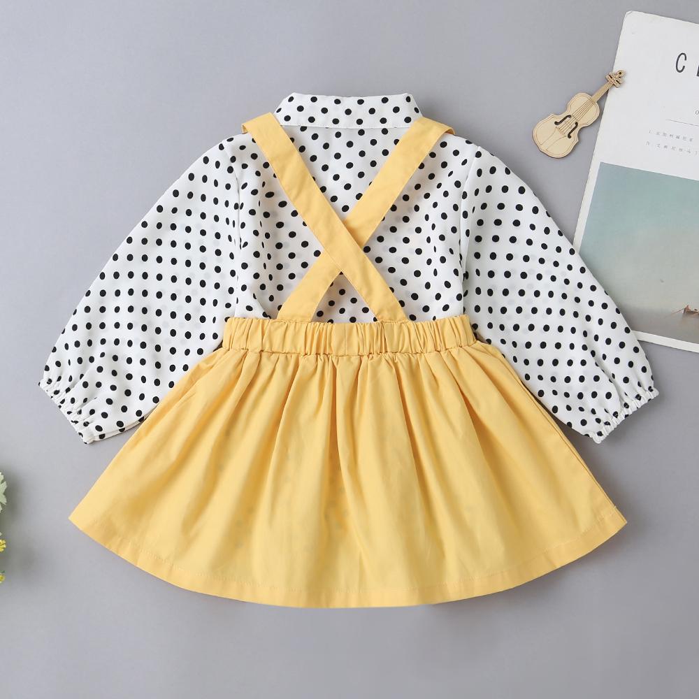 Baby Girls Polka Dot Bow Decor Button Blouse & Skirt - PrettyKid
