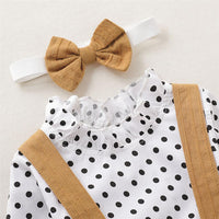 Girls Polka Dot Bow Decor Long Sleeve Blouse & Skirt & Headband - PrettyKid