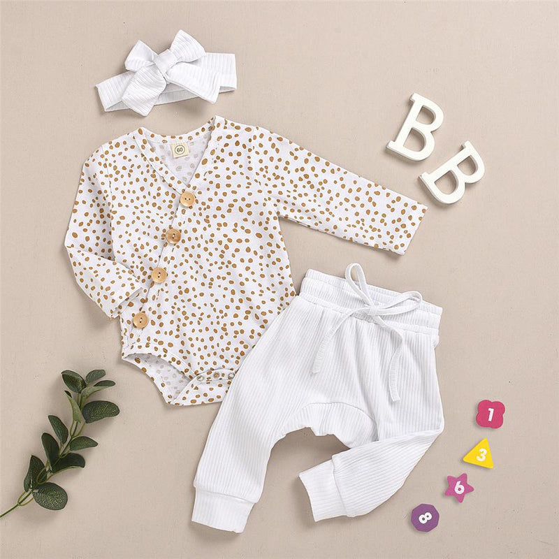 Baby Girls Polka Dot Cardigan Romper & Pants Cheap Boutique Baby Clothes - PrettyKid