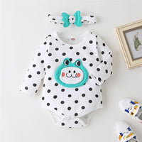 Baby Girls Polka Dot Cartoon Frog Long Sleeve Romper & Headband Wholesale - PrettyKid