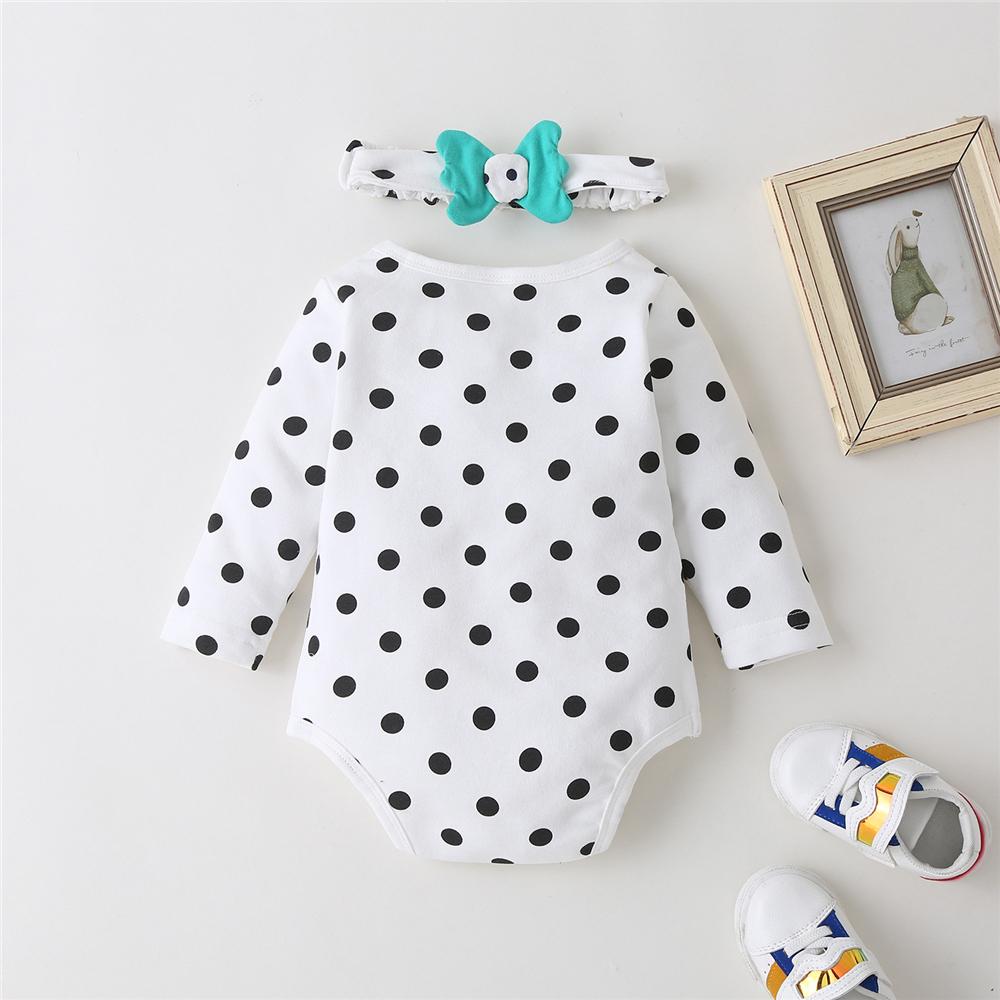 Baby Girls Polka Dot Cartoon Frog Long Sleeve Romper & Headband Wholesale - PrettyKid