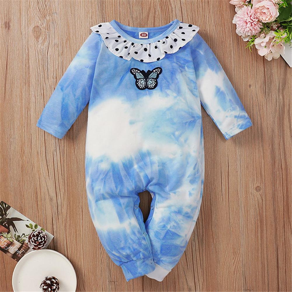 Baby Girls Polka Dot Collar Butterfly Tie Dye Romper Baby Wholesale Clothes - PrettyKid