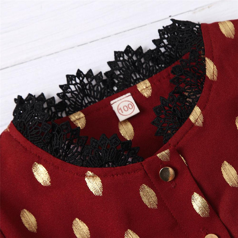Girls Polka Dot Flared Sleeve Printed Dress Wholesale Boutique Girl Clothing - PrettyKid