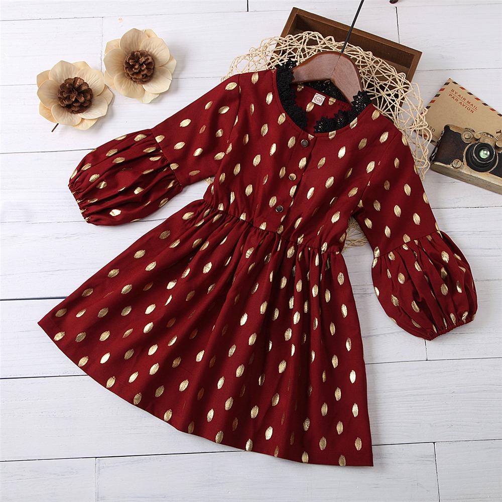 Girls Polka Dot Flared Sleeve Printed Dress Wholesale Boutique Girl Clothing - PrettyKid