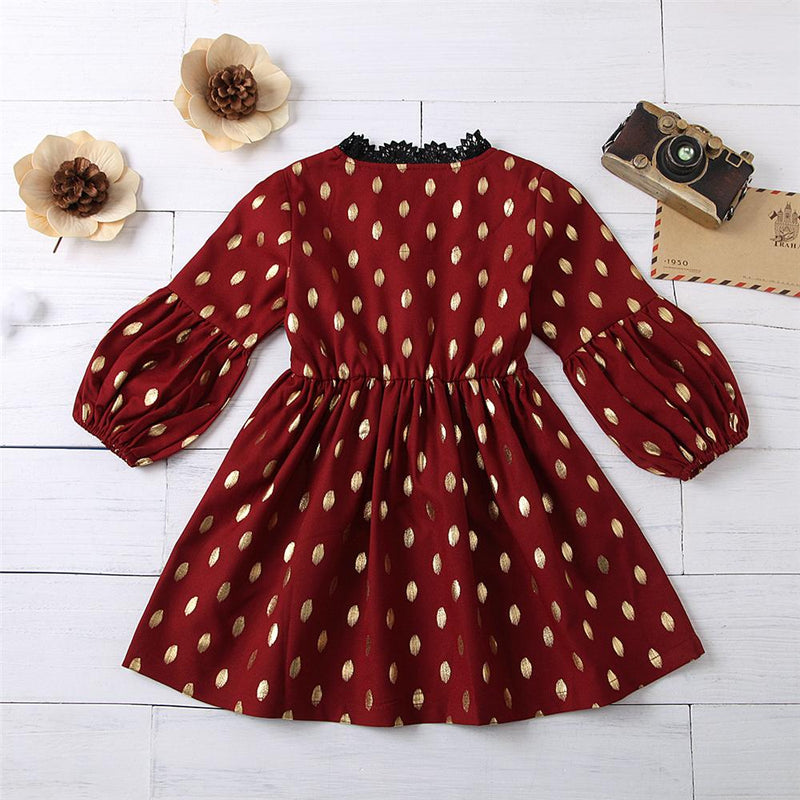 Girls Polka Dot Flared Sleeve Printed Dress Wholesale Boutique Girl Clothing - PrettyKid