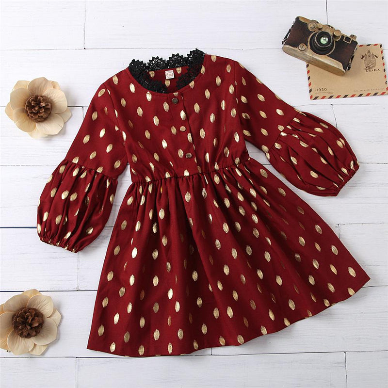 Girls Polka Dot Flared Sleeve Printed Dress Wholesale Boutique Girl Clothing - PrettyKid
