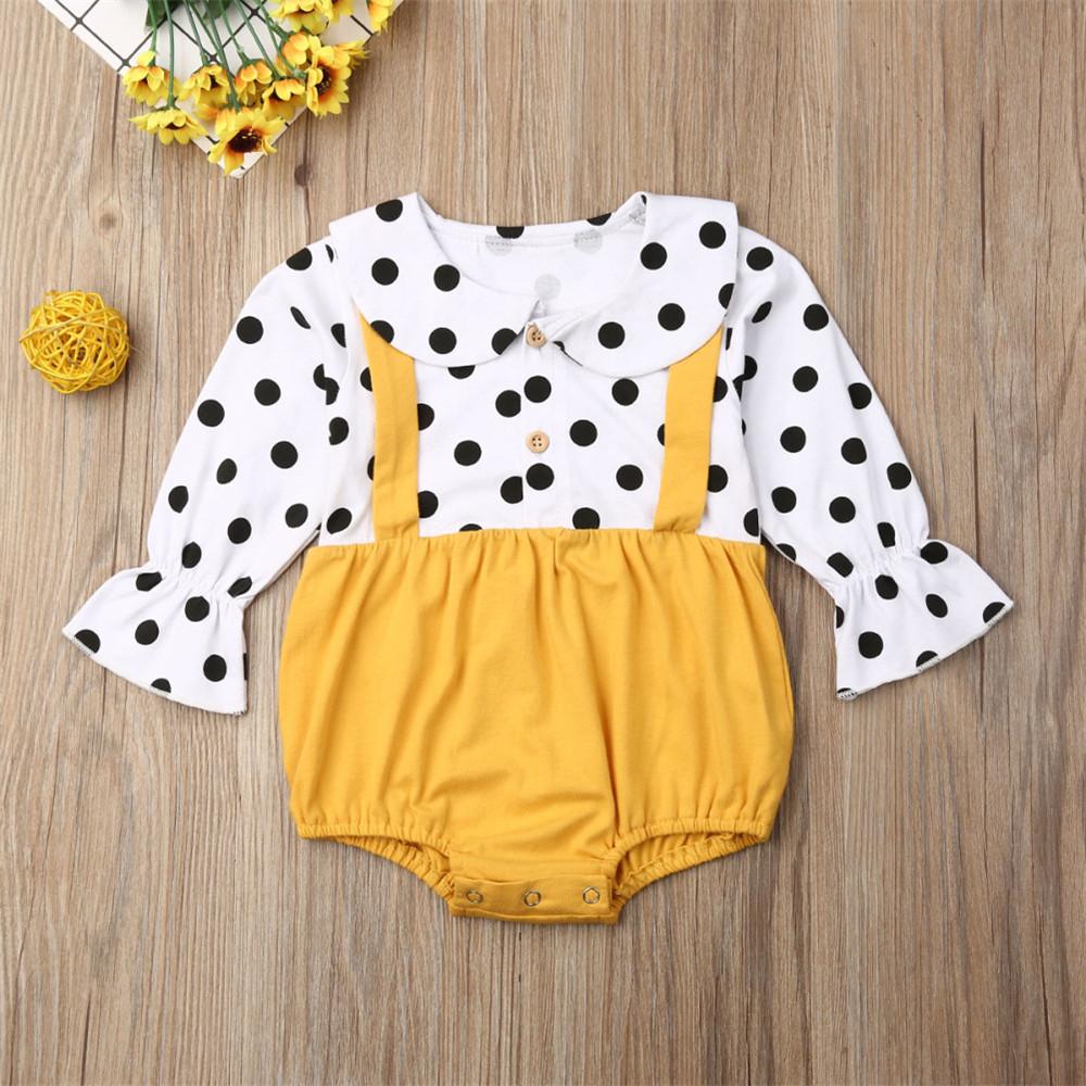 Baby Girls Polka Dot Flared Sleeve Rompers - PrettyKid