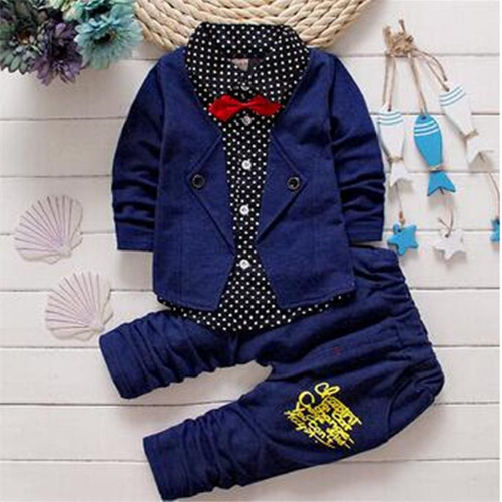 Boys Polka Dot Gentleman Bow Tie Letter Suit & Pants - PrettyKid