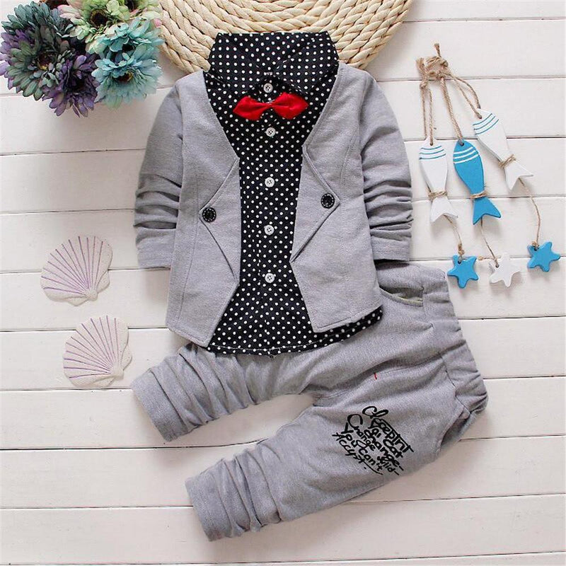 Boys Polka Dot Gentleman Bow Tie Letter Suit & Pants - PrettyKid