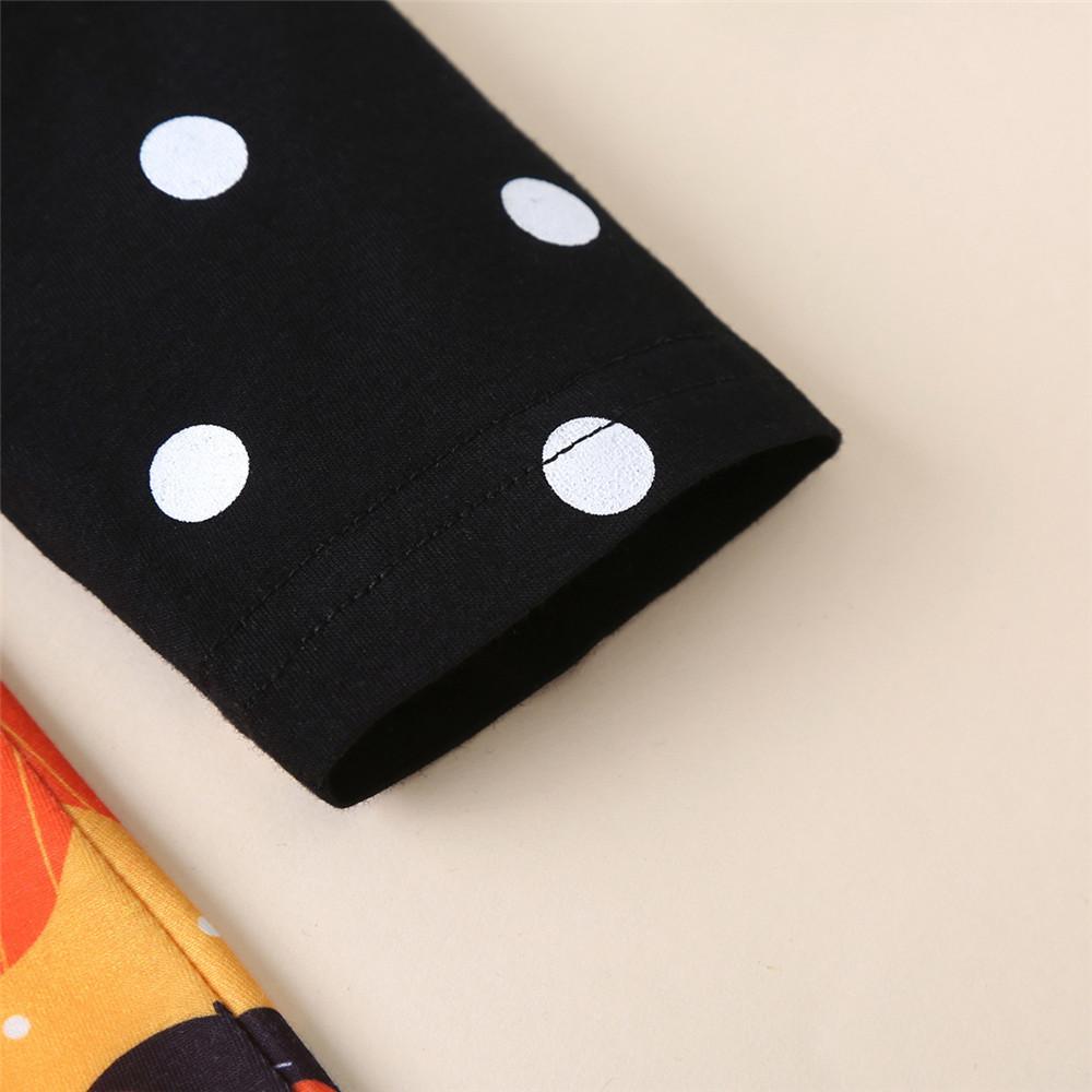 Girls Polka Dot Halloween Pumpkin Printed Dress Wholesale Girls Clothes - PrettyKid