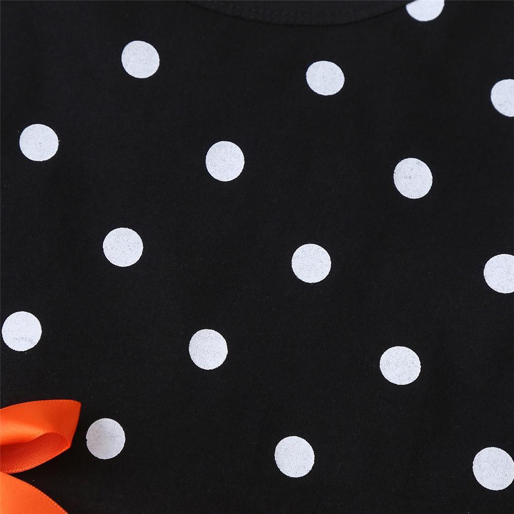 Girls Polka Dot Halloween Pumpkin Printed Dress Wholesale Girls Clothes - PrettyKid