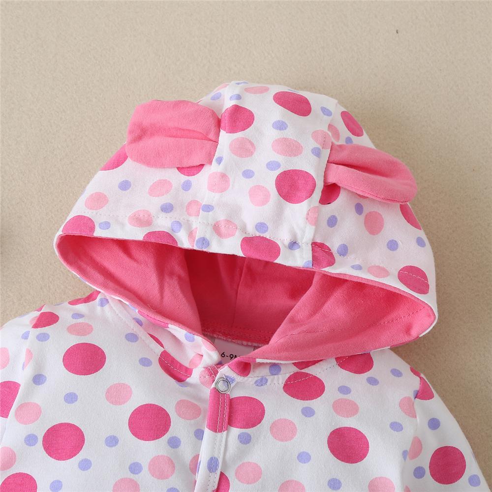 Baby Girls Polka Dot Hooded Long Sleeve Romper Baby Wholesale Suppliers - PrettyKid