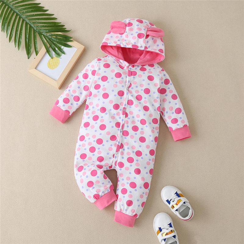 Baby Girls Polka Dot Hooded Long Sleeve Romper Baby Wholesale Suppliers - PrettyKid