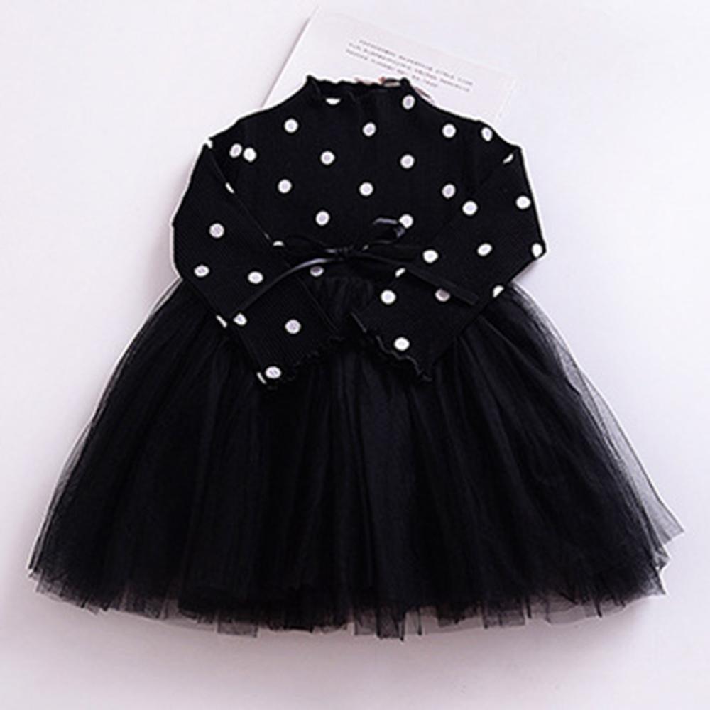 Baby Girls Polka Dot Knitted Long Sleeve Tulle Dress Baby Wholesales - PrettyKid