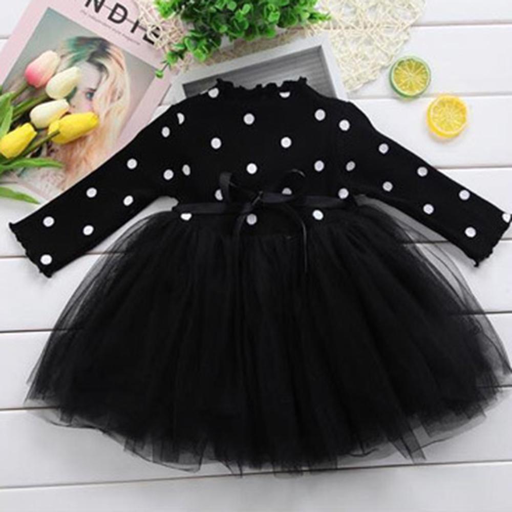 Baby Girls Polka Dot Knitted Long Sleeve Tulle Dress Baby Wholesales - PrettyKid