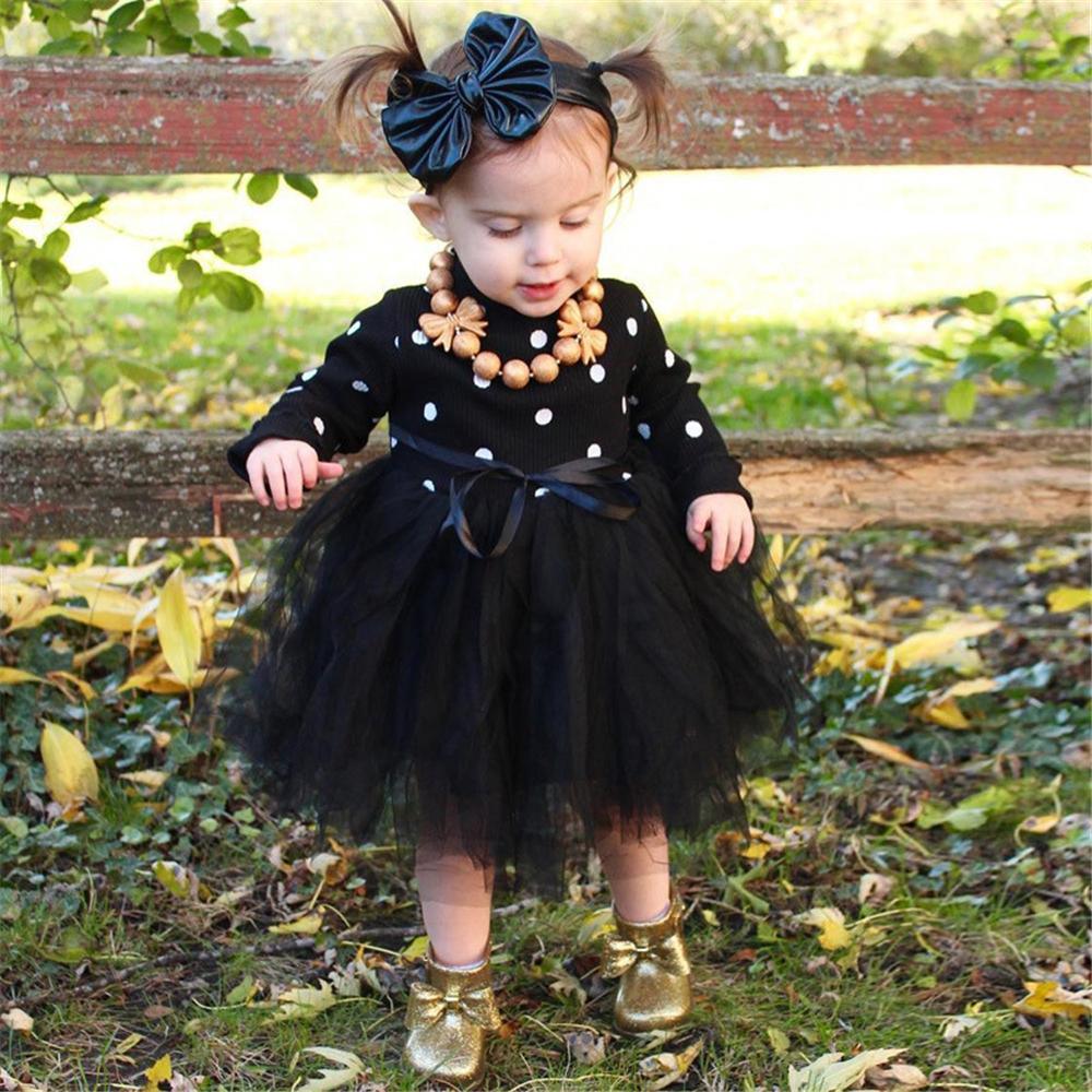 Baby Girls Polka Dot Knitted Long Sleeve Tulle Dress Baby Wholesales - PrettyKid