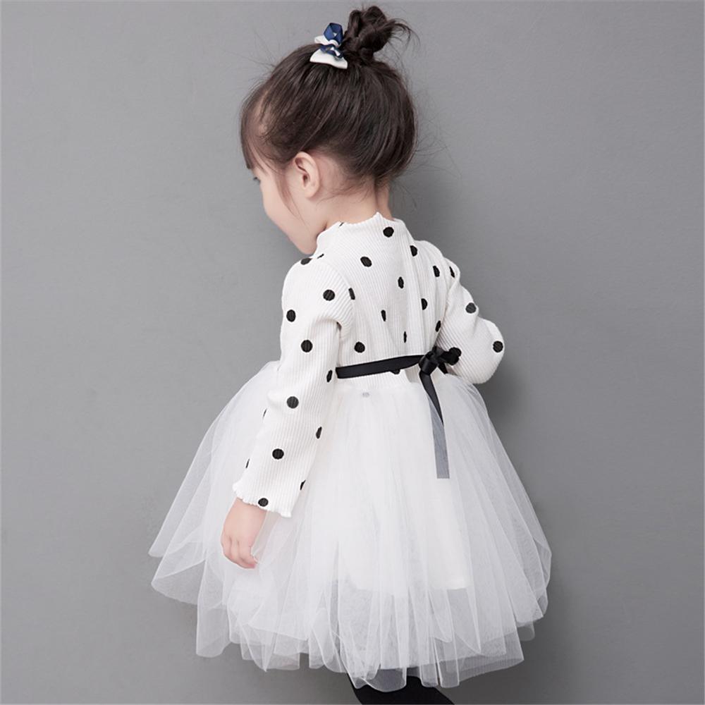 Baby Girls Polka Dot Knitted Long Sleeve Tulle Dress Baby Wholesales - PrettyKid