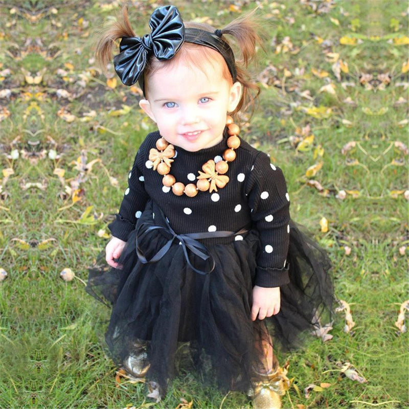 Baby Girls Polka Dot Knitted Long Sleeve Tulle Dress Baby Wholesales - PrettyKid