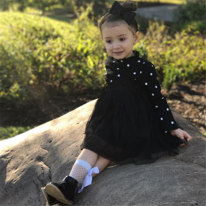 Baby Girls Polka Dot Knitted Long Sleeve Tulle Dress Baby Wholesales - PrettyKid