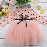 Baby Girls Polka Dot Knitted Long Sleeve Tulle Dress Baby Wholesales - PrettyKid