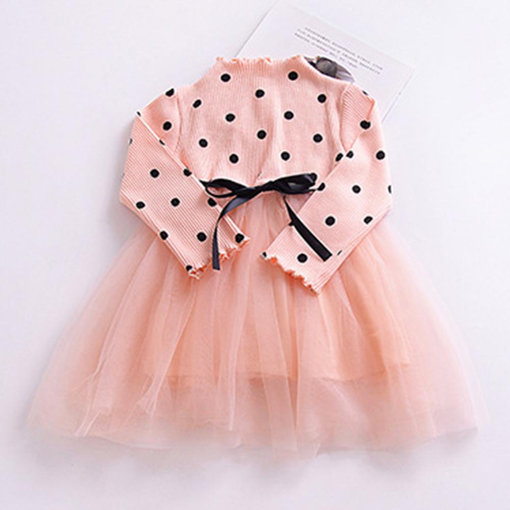 Baby Girls Polka Dot Knitted Long Sleeve Tulle Dress Baby Wholesales - PrettyKid