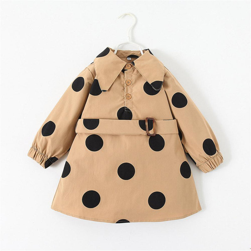 Girls Polka Dot Lapel Button Long Sleeve Belt Coat Wholesale Girl Clothing - PrettyKid