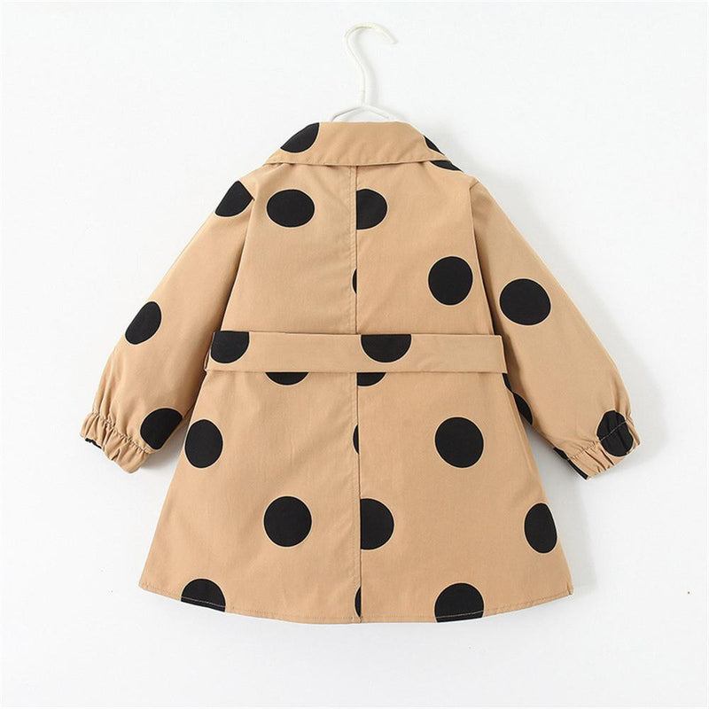 Girls Polka Dot Lapel Button Long Sleeve Belt Coat Wholesale Girl Clothing - PrettyKid