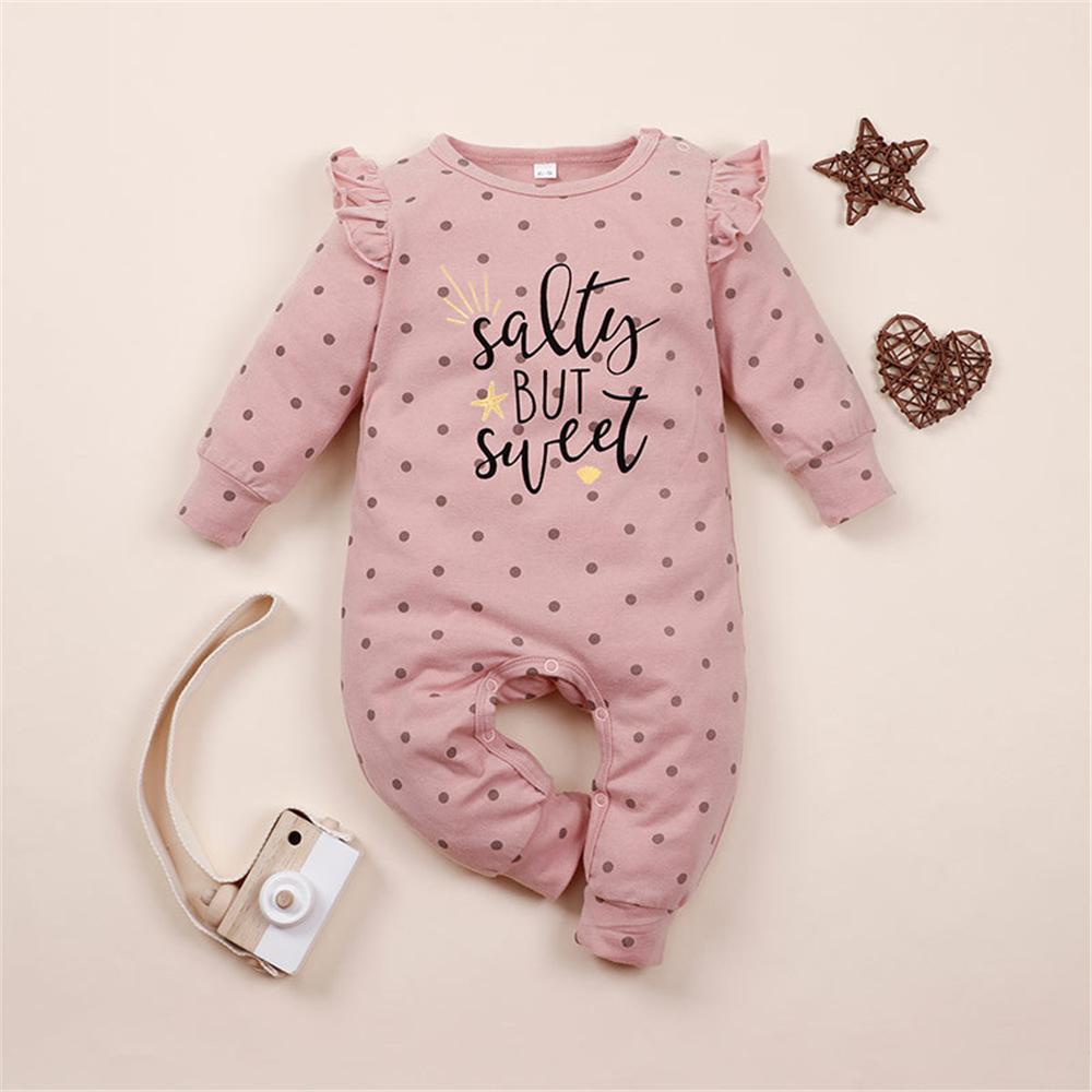 Baby Girls Polka Dot Letter Printed Long Sleeve Romper Wholesale Baby - PrettyKid