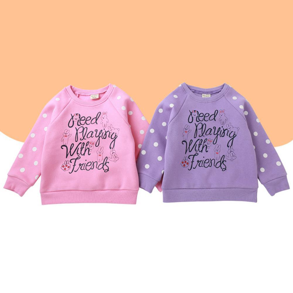 Girls Polka Dot Letter Printed Long Sleeve Tops Wholesale - PrettyKid