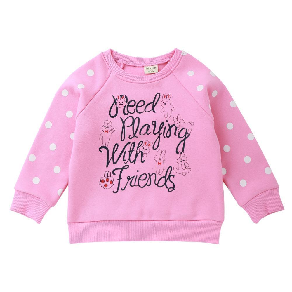 Girls Polka Dot Letter Printed Long Sleeve Tops Wholesale - PrettyKid