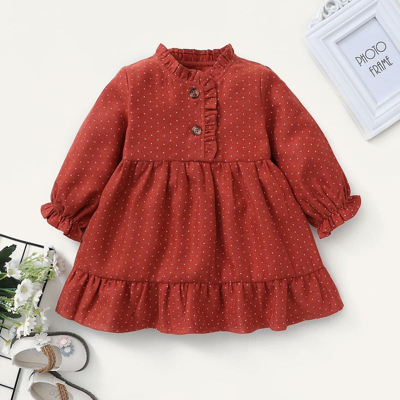 Baby Girls Polka Dot Long Sleeve Button Dress Boutique Baby Clothes Wholesale - PrettyKid