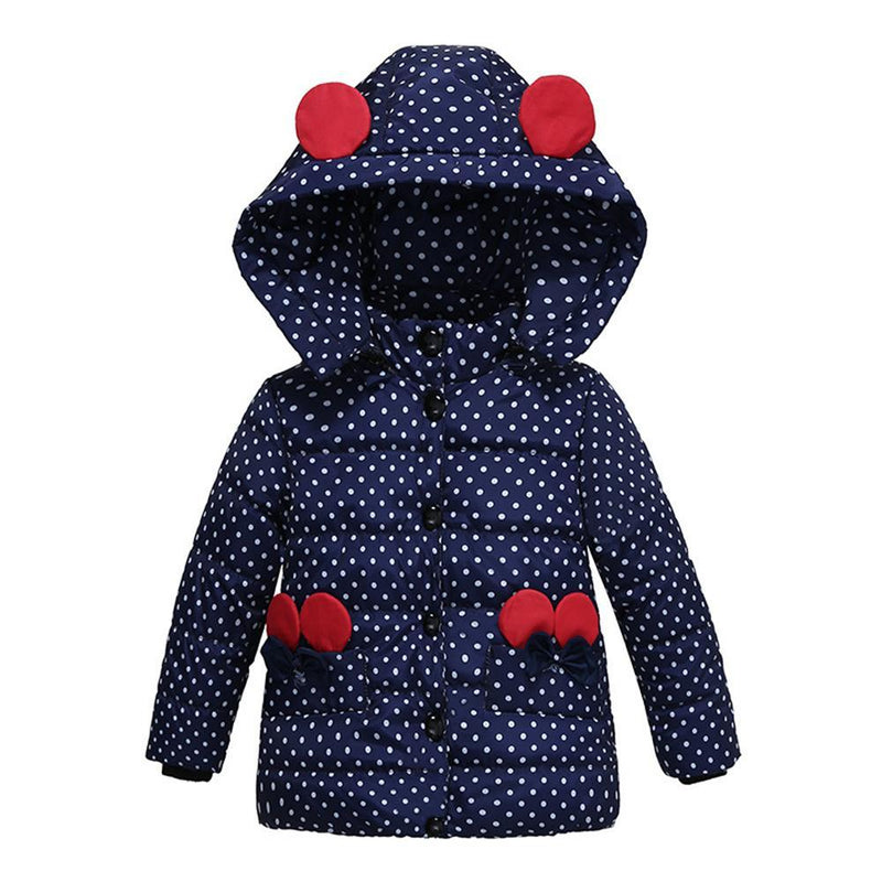 Girls Polka Dot Long Sleeve Hooded Warm Childrens Wholesale Winter Coats - PrettyKid