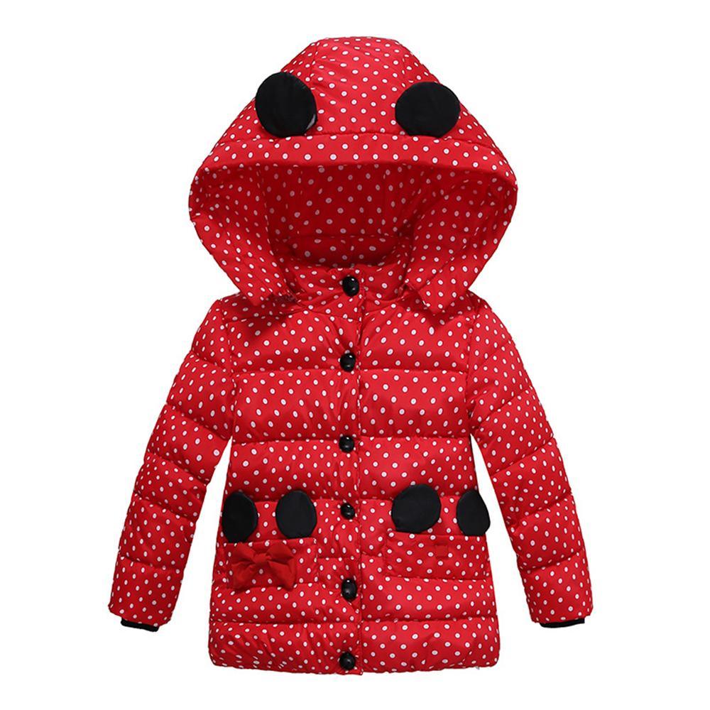 Girls Polka Dot Long Sleeve Hooded Warm Childrens Wholesale Winter Coats - PrettyKid