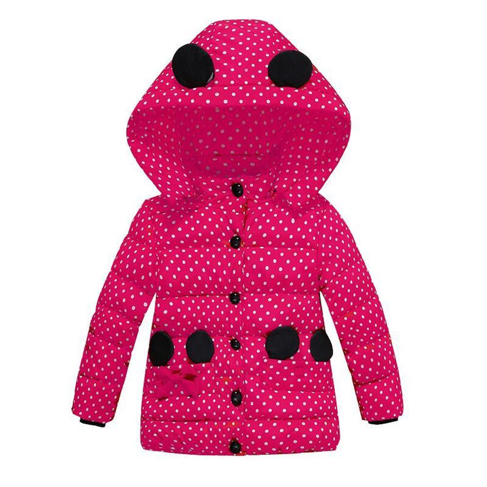 Girls Polka Dot Long Sleeve Hooded Warm Childrens Wholesale Winter Coats - PrettyKid