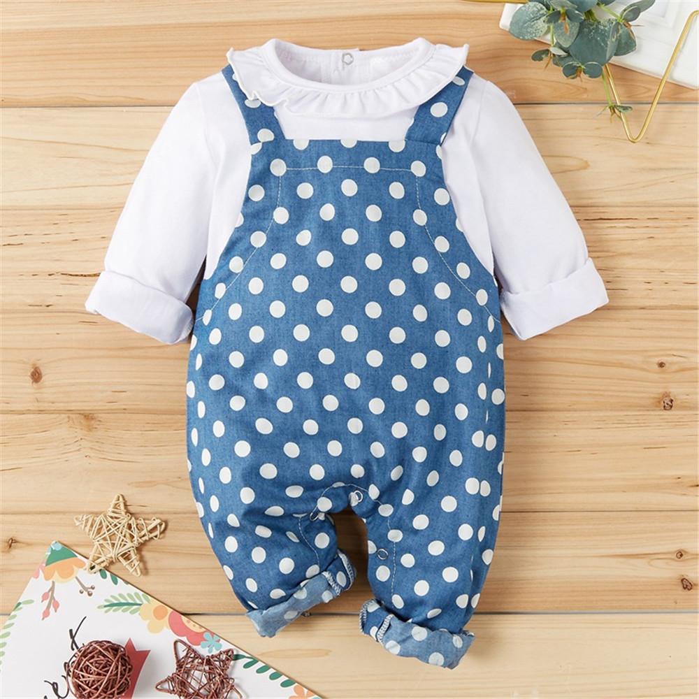 Baby Girls Polka Dot Long Sleeve Sweet Romper - PrettyKid