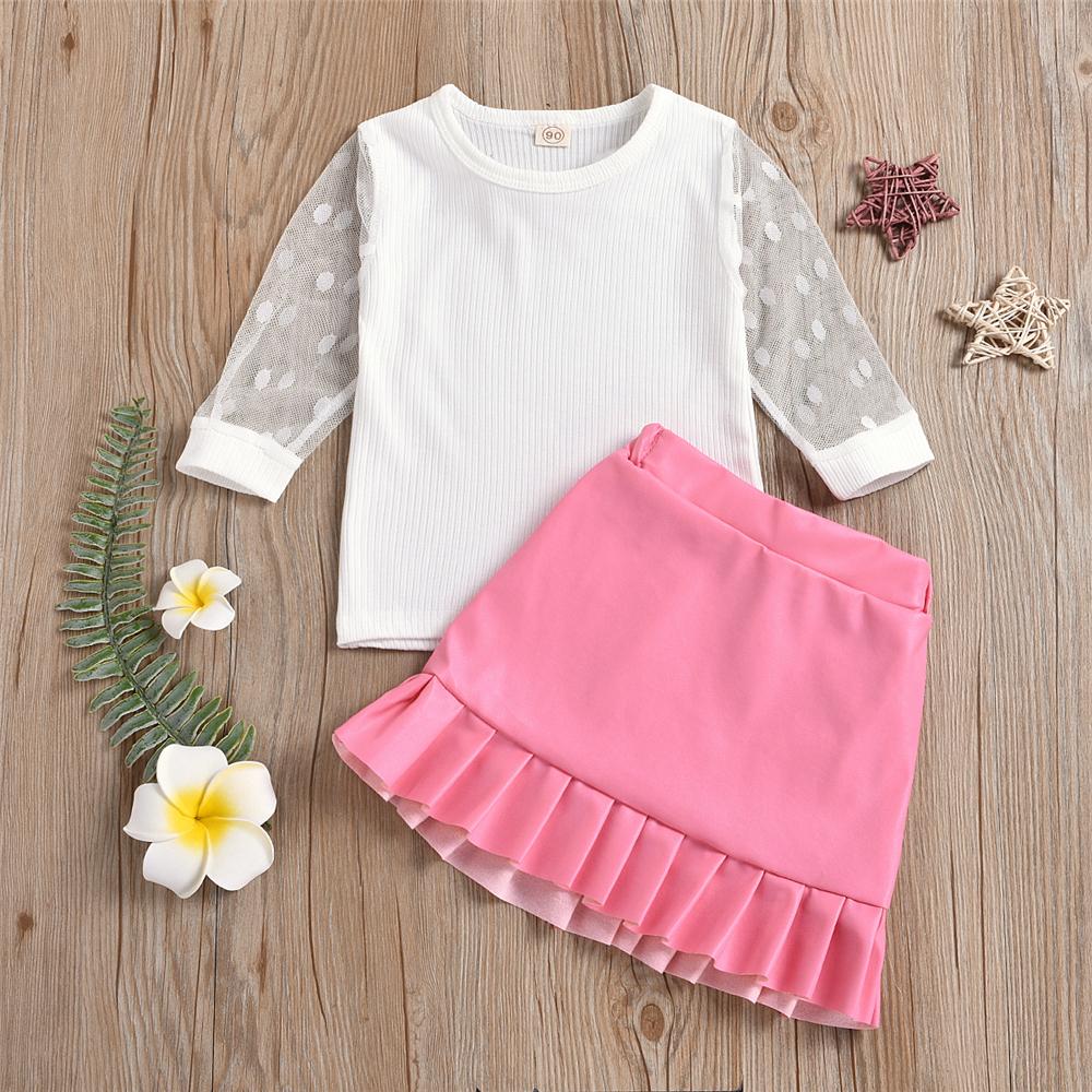 Girls Polka Dot Mesh Sleeve Top & Skirt Girl Boutique Clothing Wholesale - PrettyKid