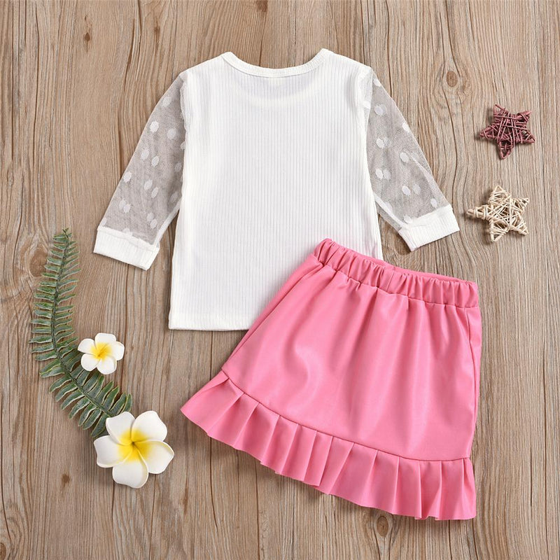 Girls Polka Dot Mesh Sleeve Top & Skirt Girl Boutique Clothing Wholesale - PrettyKid