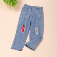 Girls Polka Dot Patch Ripped Jeans Wholesale Boutique Girl Clothing - PrettyKid