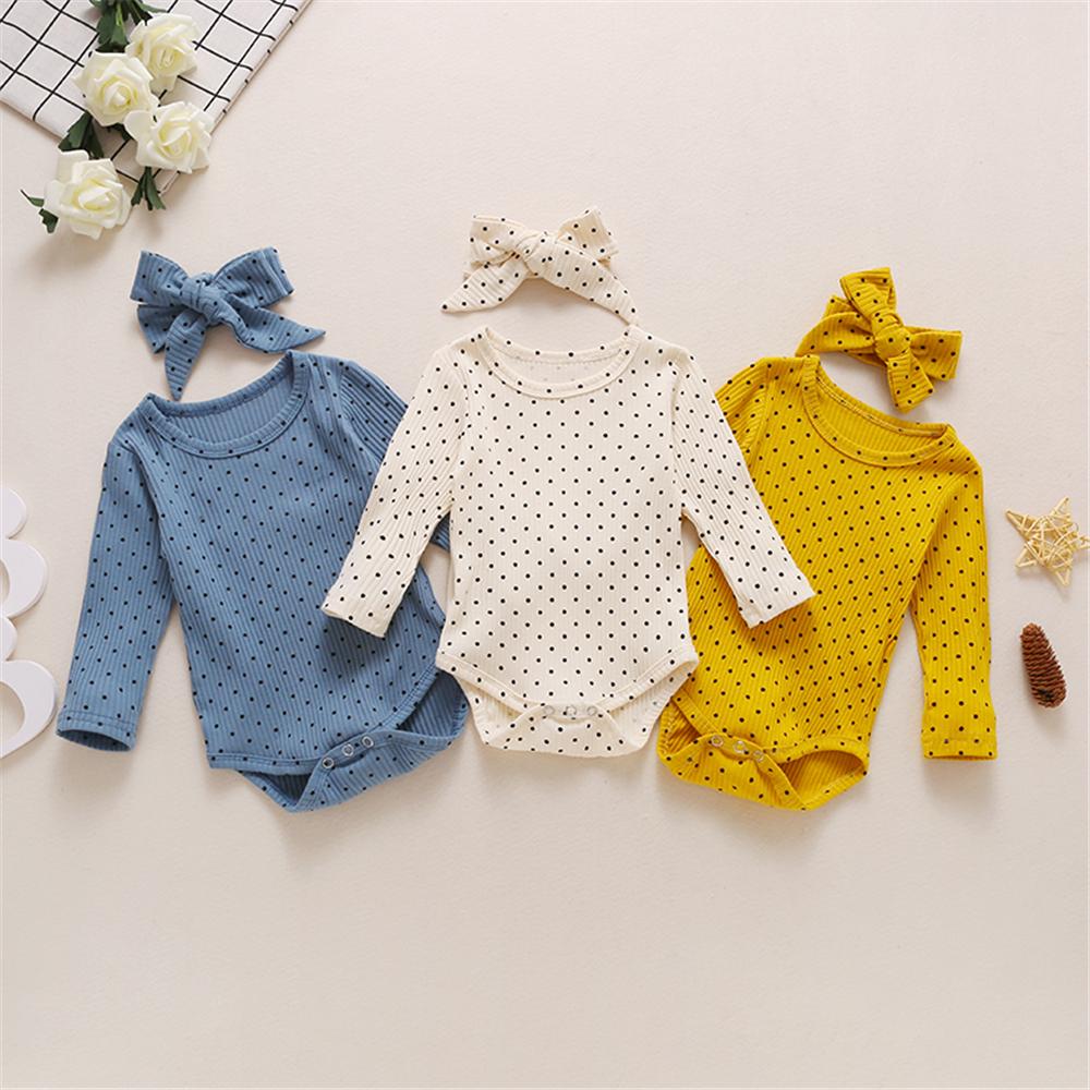 Baby Girls Polka Dot Print Long Sleeve Romper & Headband Baby Outfits - PrettyKid