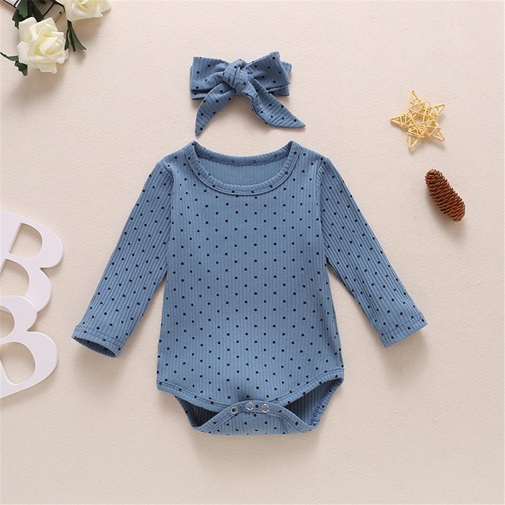 Baby Girls Polka Dot Print Long Sleeve Romper & Headband Baby Outfits - PrettyKid