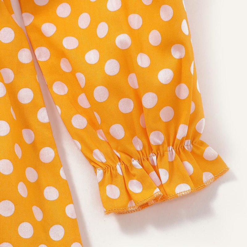 Girls Polka Dot Printed Long Sleeve Button Dress Girls Clothing Wholesalers - PrettyKid