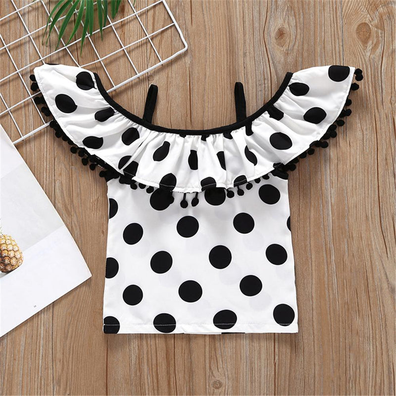 Girls Polka Dot Printed Off Shoulder Sling Top & Pants Girl Boutique clothes Wholesale - PrettyKid