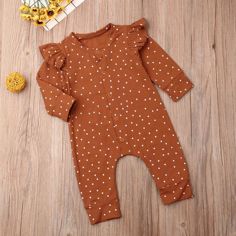 Baby Girls Polka Dot Ruffle Casual Romeprs - PrettyKid