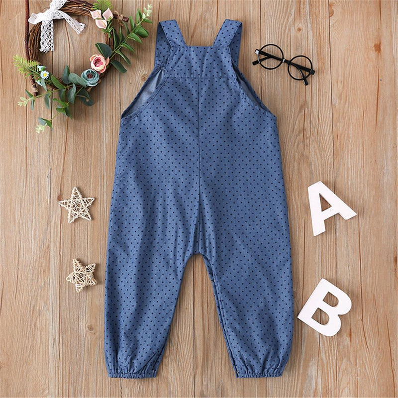 Girls Polka Dot Solid Pocket Jumpsuits - PrettyKid