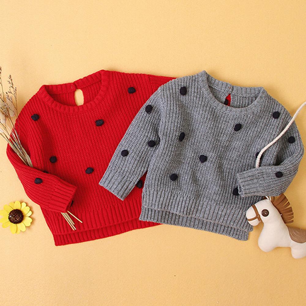 Baby Girls Polka Dot Solid Sweaters Baby Clothing Wholesale Distributors - PrettyKid