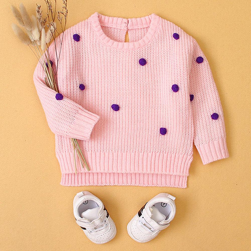 Baby Girls Polka Dot Solid Sweaters Baby Clothing Wholesale Distributors - PrettyKid